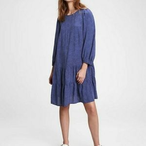 Gap drop waist, ballon sleeve,swing dress blue animal print size s